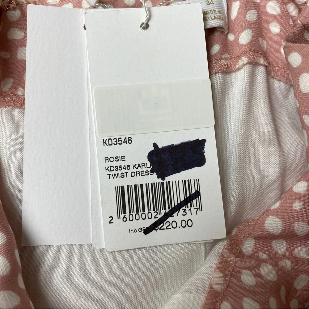 KOOKAI 'Karlie' Rosie Pink Print Twist Front Midi Dress Size 34 AU 6 RRP $220 - Picture 6 of 12